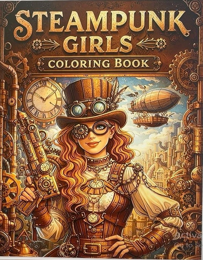 Steampunk Girls Coloring Book cover