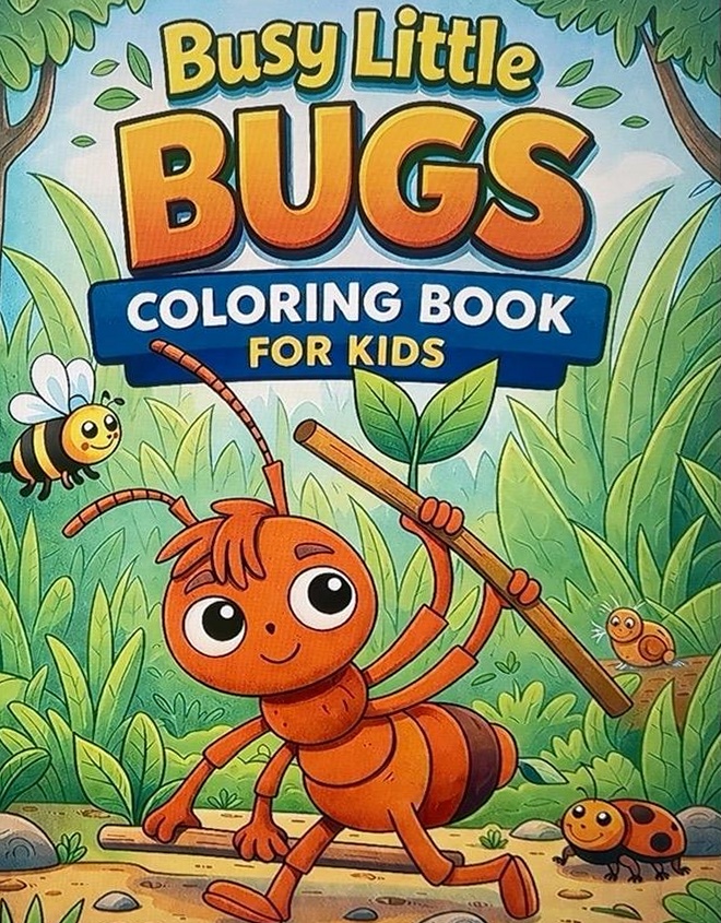 Busy Little Bugs Coloring Book: Fun & Easy Coloring Pages of Ants, Bees, Butterflies & Forest Friends cover
