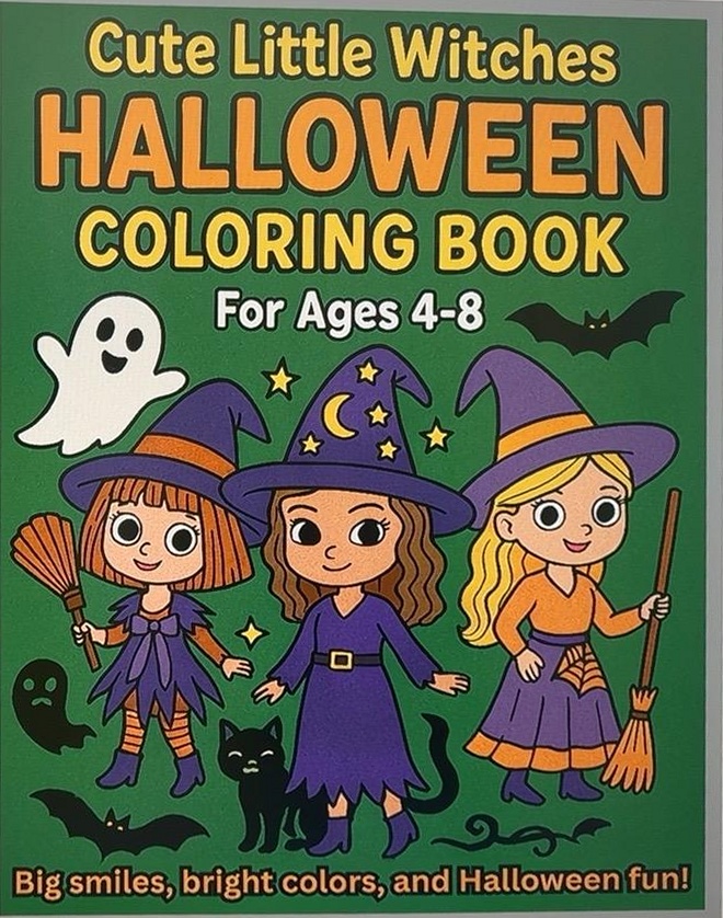 Cute Little Witches Halloween Coloring Book for ages 4-8: Big smiles, Bright Colors, and Halloween Fun cover